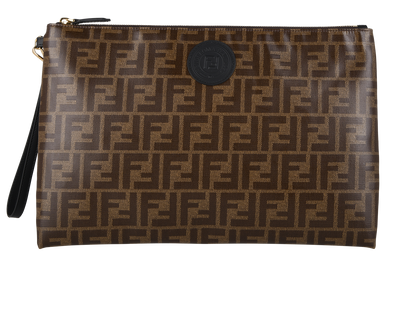 Fendi Large FF Flat Pouch, &pound;410, Accessories, Brown, Canvas, Front view